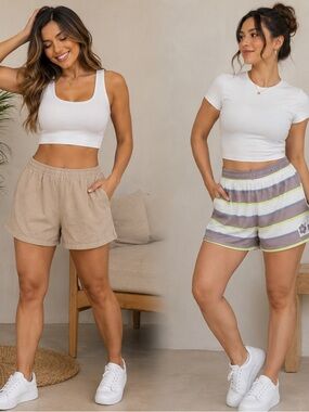 Grayson Threads &wild Fable Two-Pair Shorts Set in Brown, Cream & Yellow, #XXS